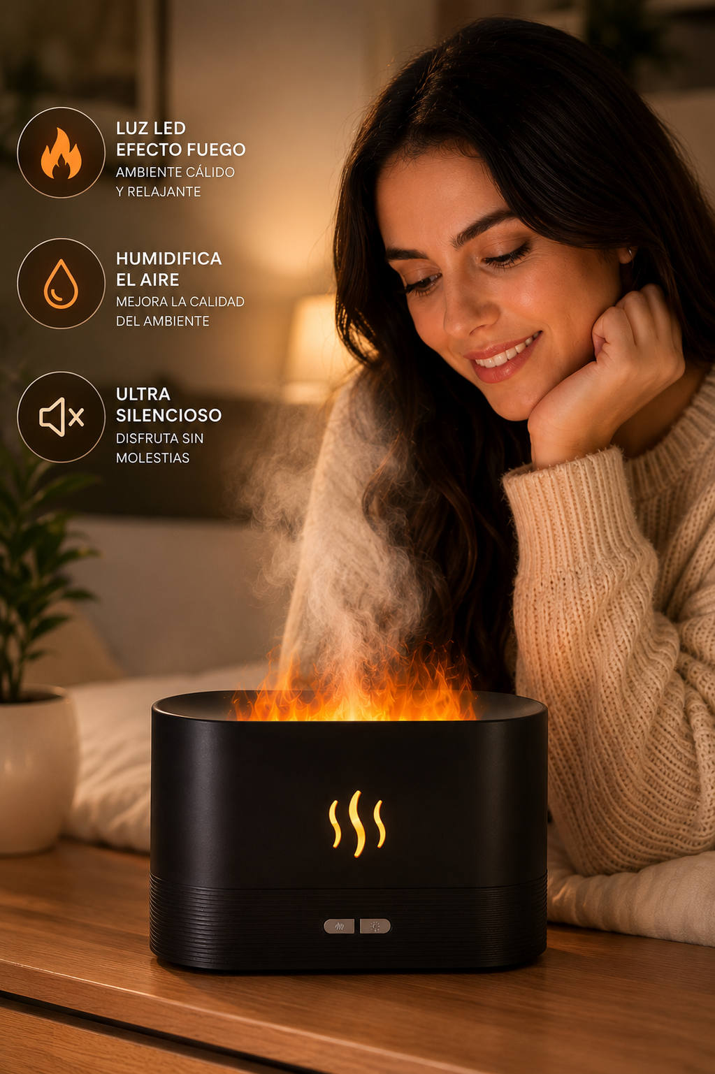 Humidificador aromático de Llama con luz led
